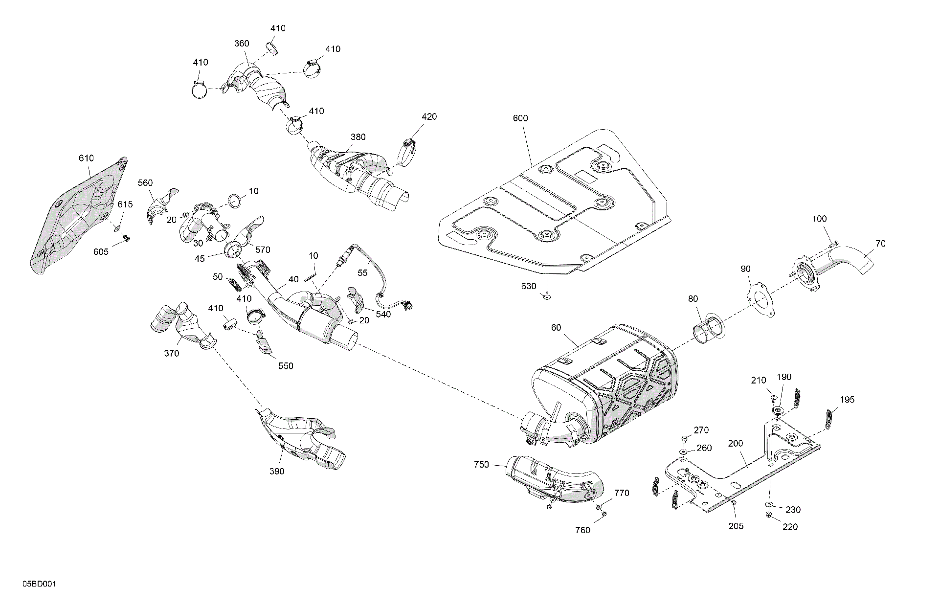 An Image of a Genuine Can-Am Parts Schematic Diagram showing the schematic - ENGINE - EXHAUST