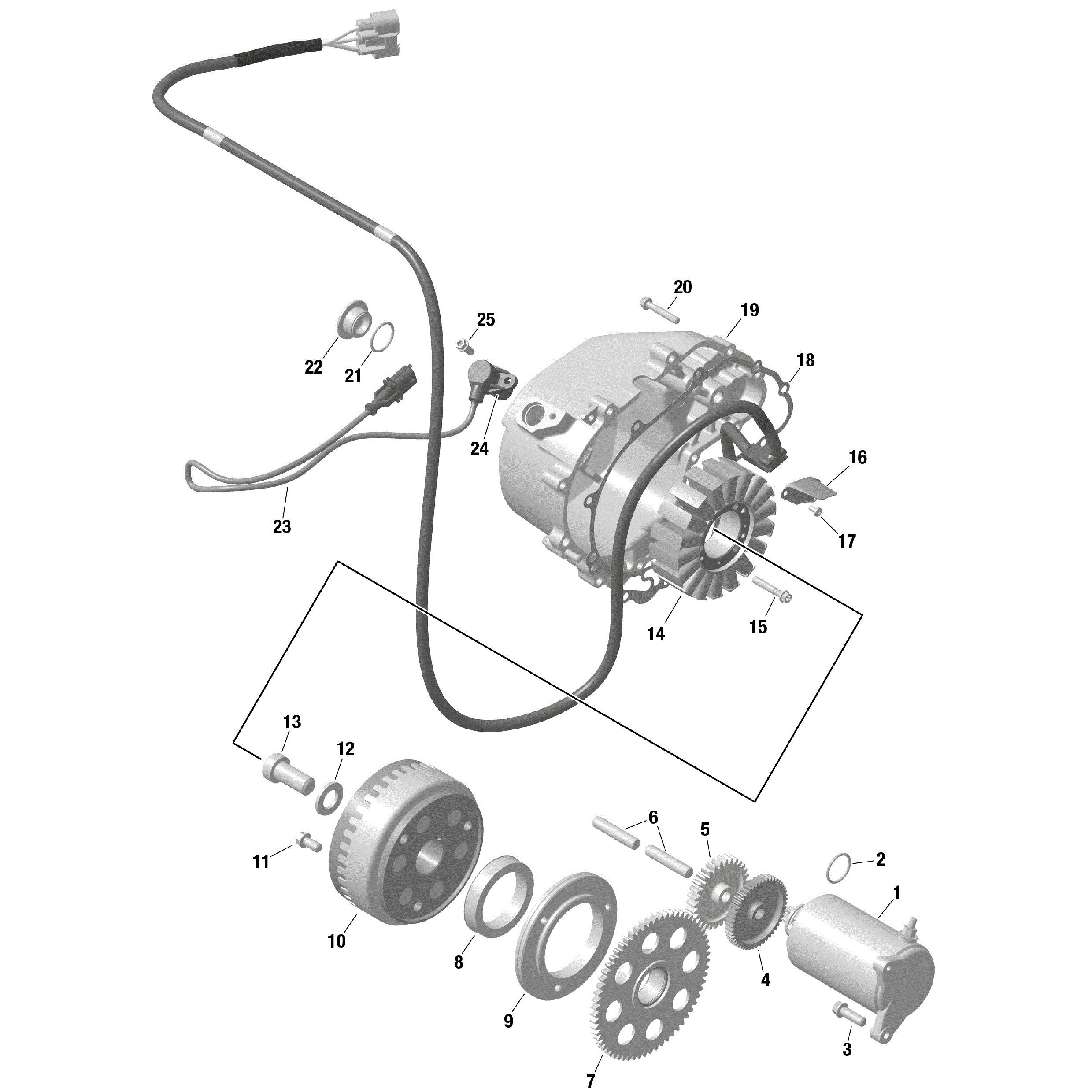An Image of a Genuine Can-Am Parts Schematic Diagram showing the schematic - ROTAX - MAGNETO AND ELECTRIC STARTER