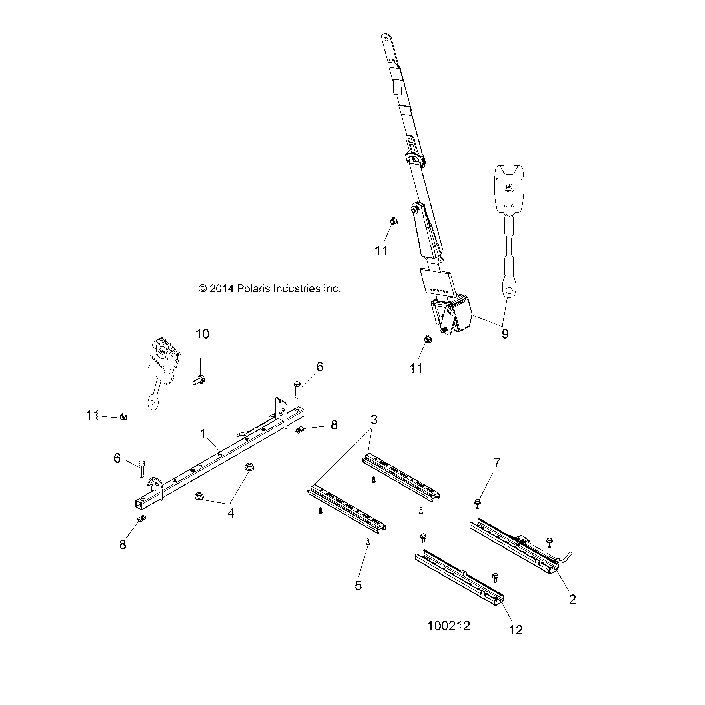 An Image of a Genuine Polaris Parts Schematic Diagram showing the schematic - BODY: SEAT MOUNTING AND BELT - 2016 POLARIS ACE 900 EFI EPS