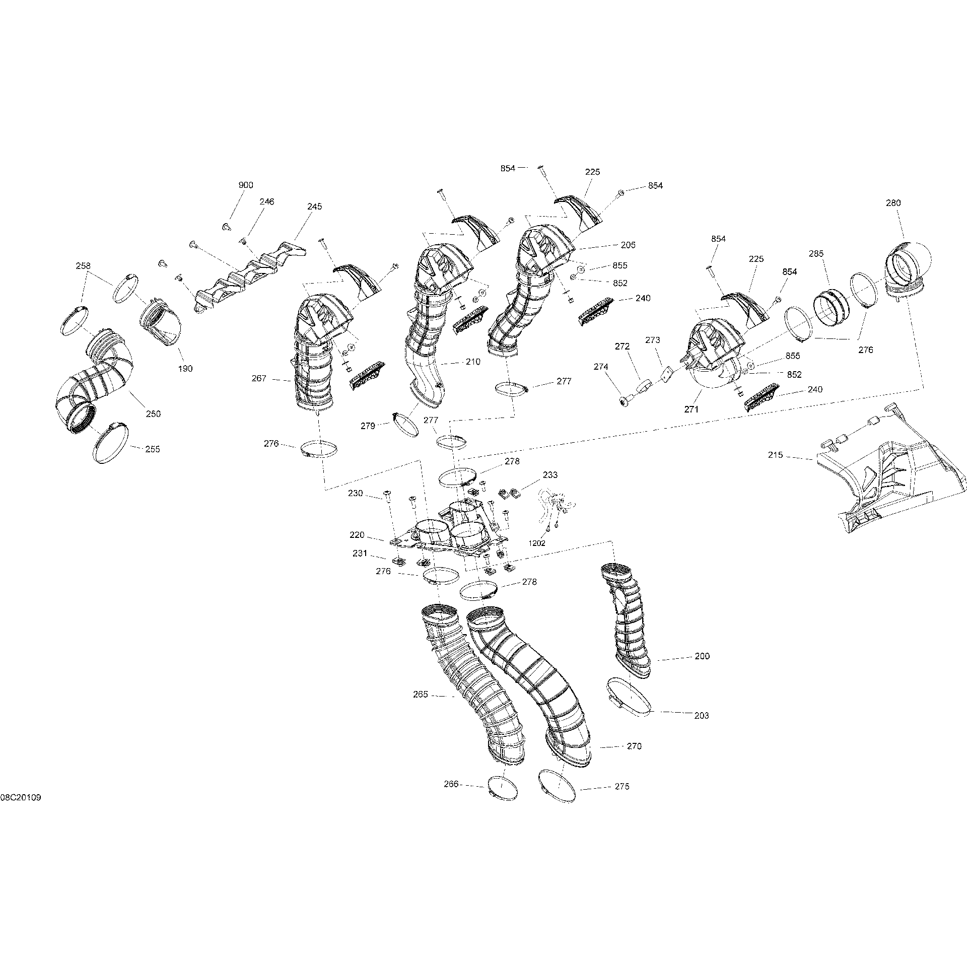 An Image of a Genuine Can-Am Parts Schematic Diagram showing the schematic - ENGINE - VEHICULE - AIR DUCT