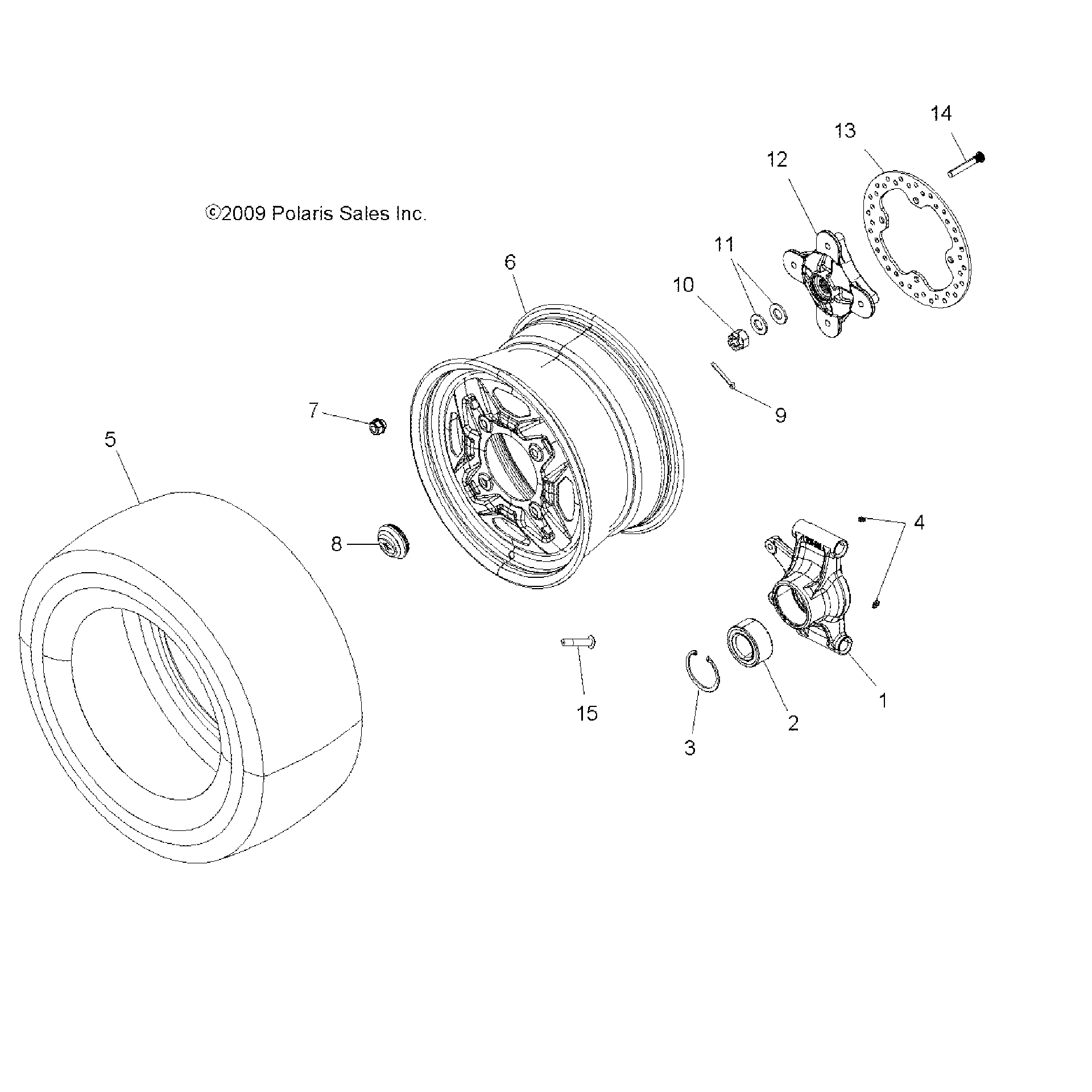 An Image of a Genuine Polaris Parts Schematic Diagram showing the schematic - WHEELS: REAR and HUB - 2017 POLARIS SCRAMBLER 850