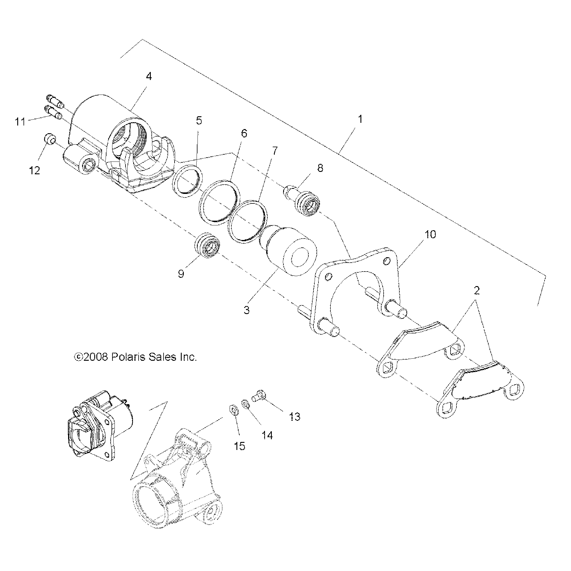 An Image of a Genuine Polaris Parts Schematic Diagram showing the schematic - BRAKES: REAR CALIPER - 2019 POLARIS SPORTSMAN 570 EFI