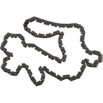 The Cam Chain 92RH2015 x 112 Links by Moose Offroad, crafted from select steel alloys, is displayed in a loose, curved shape against a white background.