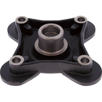 The Polaris RZR Wheel Hub Front & Rear by All Balls features a central cylindrical hub, four large mounting holes on a squared base, and a dark metallic finish with visible edges for easy bearing installation.