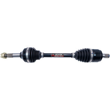 Black heavy-duty Yamaha Grizzly/Kodiak front left and right axle with rubber boots and metal shafts.