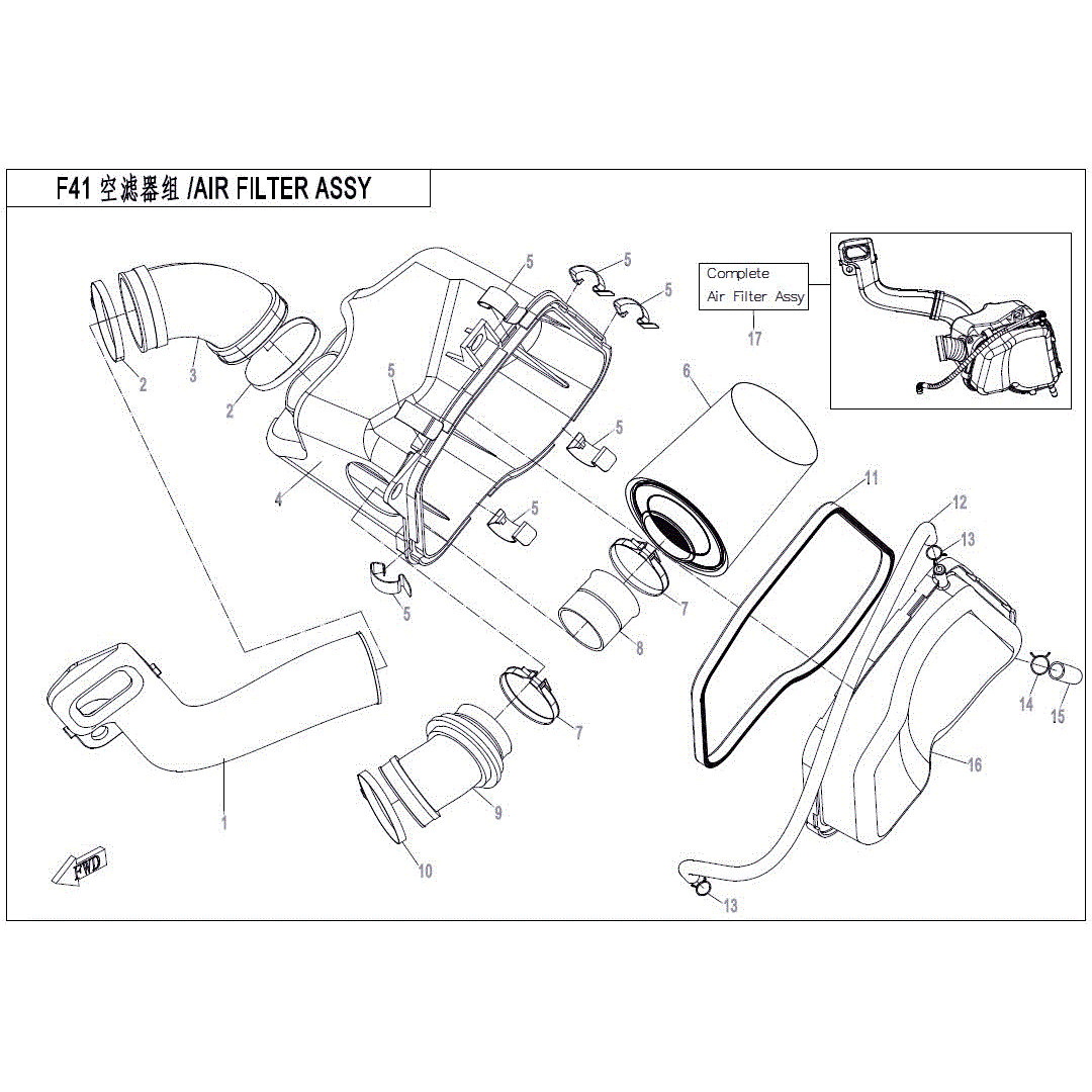 An Image of a Genuine CFMOTO Parts Schematic Diagram showing the schematic - AIR FILTER - 2018 CFMOTO ZFORCE 1000