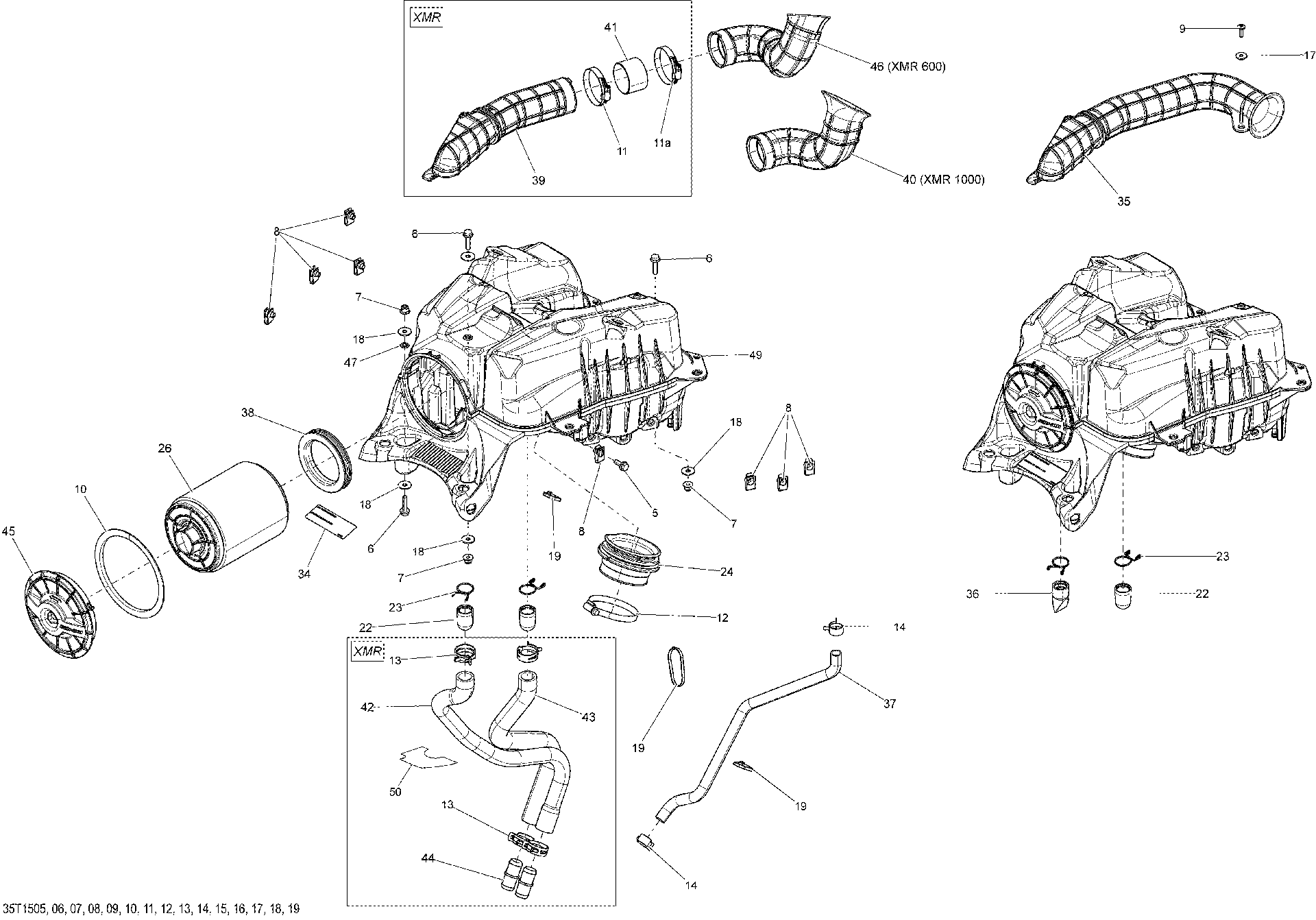 An Image of a Genuine Can-Am Parts Schematic Diagram showing the schematic - AIR INTAKE _35T1505