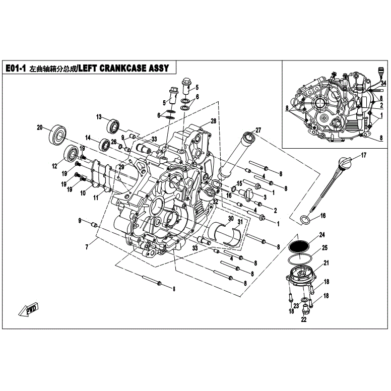 An Image of a Genuine CFMOTO Parts Schematic Diagram showing the schematic - LEFT CRANKCASE ASSY - 2017 CFMOTO ZFORCE 500