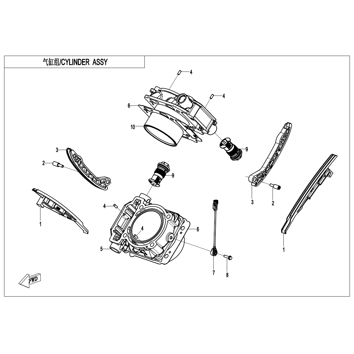 An Image of a genuine CFMOTO Parts Schematic Diagram showing the group - CYLINDER BODY - 2025 CFMOTO CFORCE 1000 OVERLAND