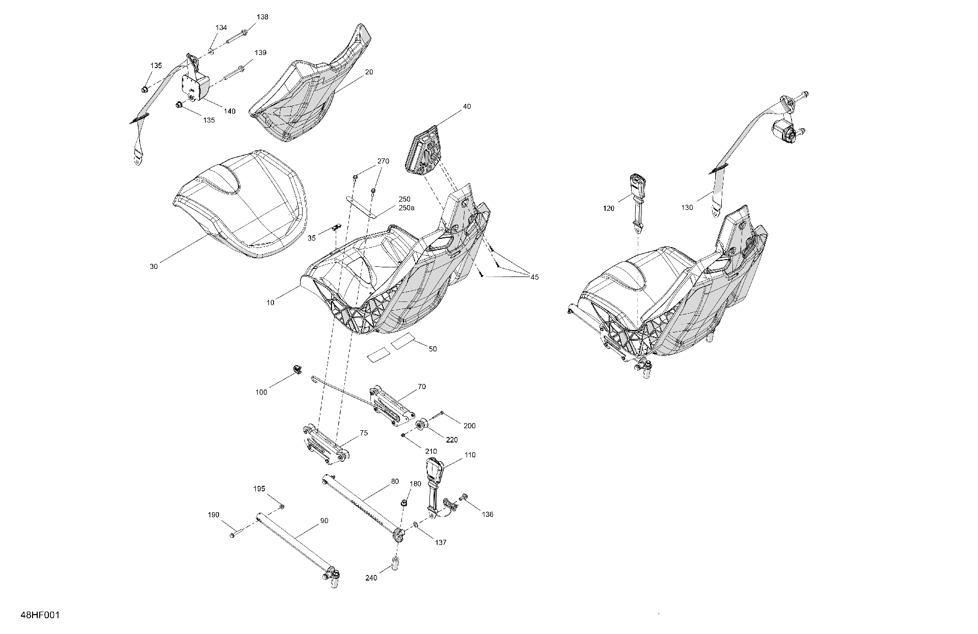An Image of a Genuine Can-Am Parts Schematic Diagram showing the schematic - BODY - SEAT