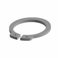 Silver metal retaining ring with split open ends and two small holes on one end.