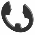 Black steel E-clip with three locking tabs, designed for M8 shaft fitment.