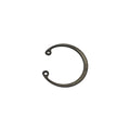 Black metal retaining ring with open ends and small holes for securing, 1.25-inch inner diameter.