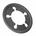 Round black steel 1/4 turn retainer with six evenly spaced tabs and 6 mm center hole.