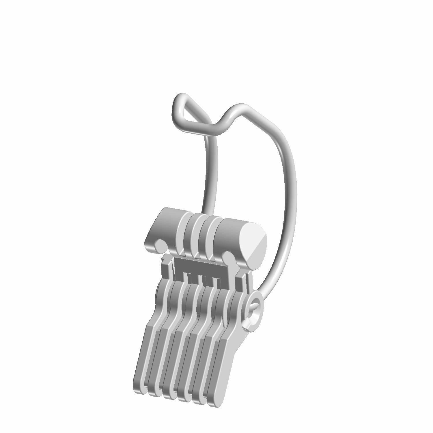 Silver metal airbox cover clip with curved hook and vented clasp design.