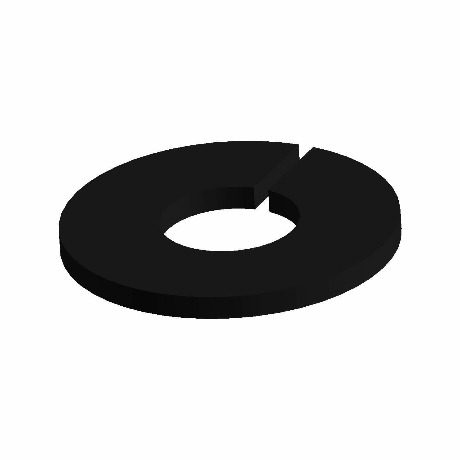 Black circular retainer clip with a 1/4 turn slot and flat profile.