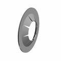 Round gray steel retainer cable washer with jagged inner teeth and central hole.