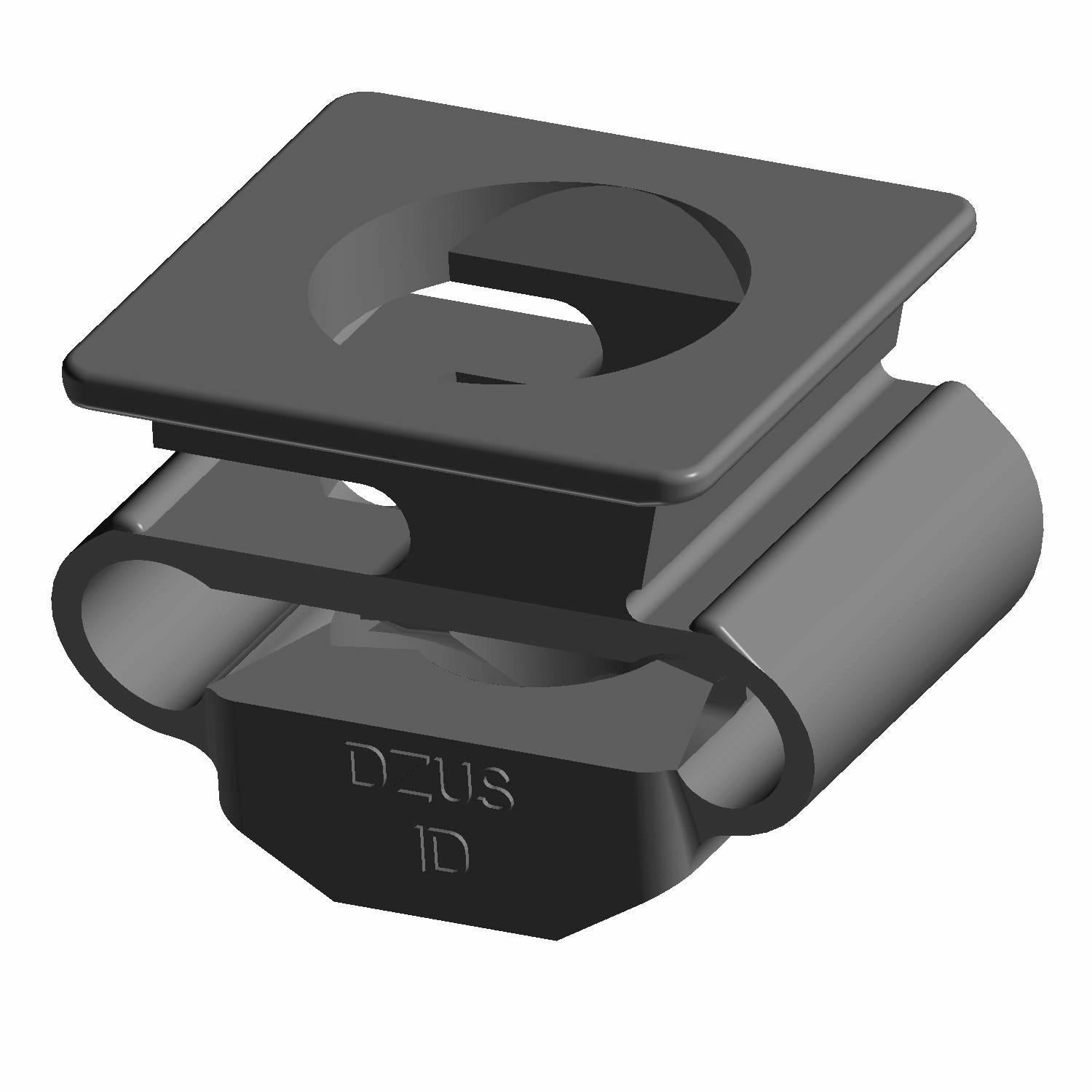 Black plastic 1/4 turn clip with flat top and rounded locking base for Polaris vehicles.