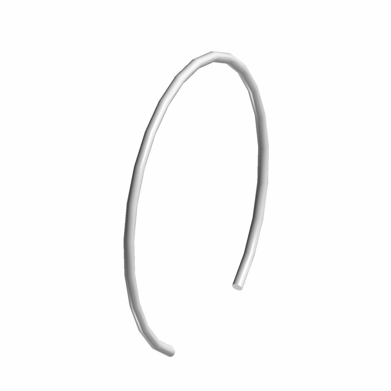 Silver metal snap ring with a gap, circular shape, thin and smooth finish.