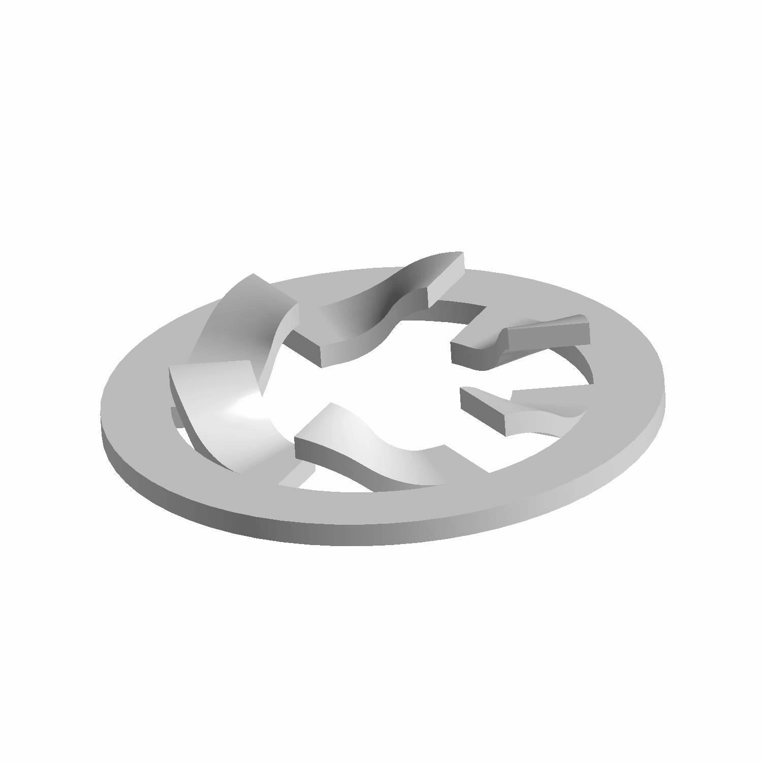 Silver metal M6 push nut fastener with star-shaped internal clip and smooth circular base.