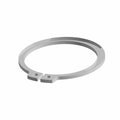 Silver-toned metal snap ring with two small holes for securing, 40 mm diameter.