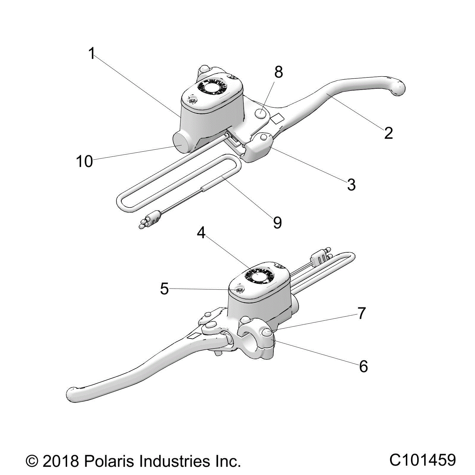 An Image of a Genuine Polaris Parts Schematic Diagram showing the schematic - BRAKES: FRONT BRAKE LEVER and MASTER CYLINDER - 2022 POLARIS SCRAMBLER XP 1000 S 55"