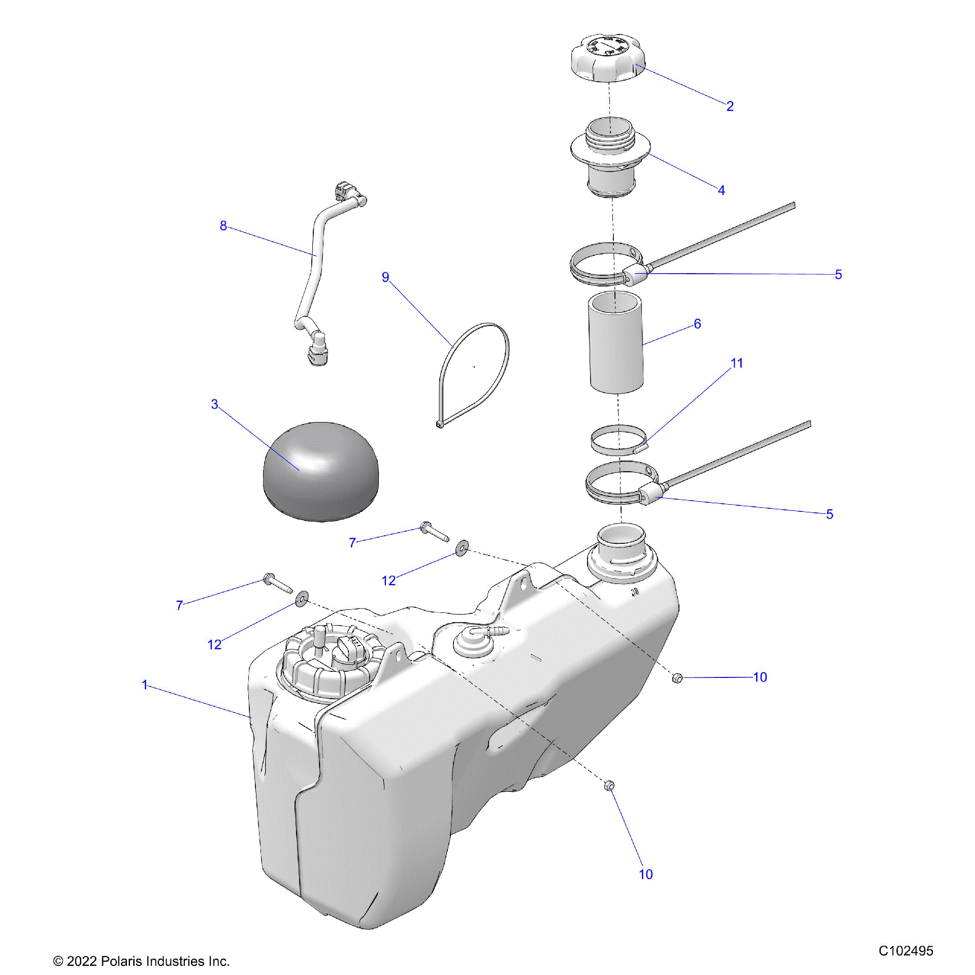 An Image of a Genuine Polaris Parts Schematic Diagram showing the schematic - BODY: FUEL TANK - 2020 POLARIS SPORTSMAN XP 1000 S 55"