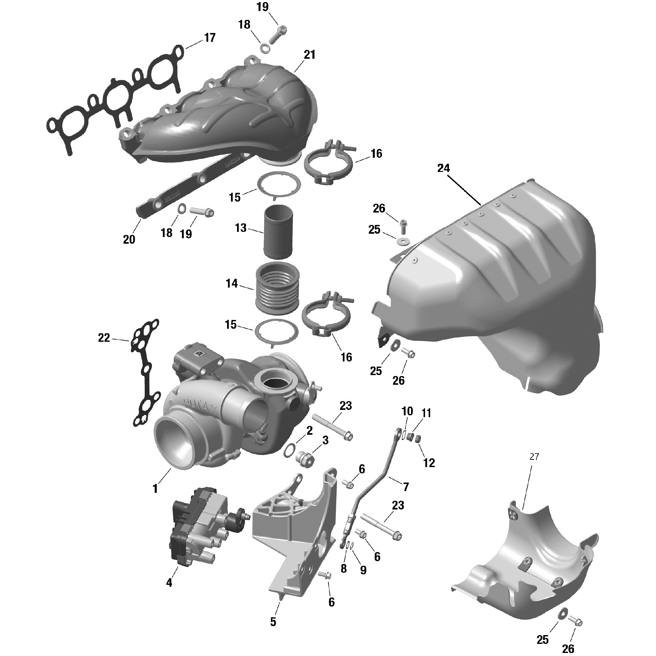 An Image of a Genuine Can-Am Parts Schematic Diagram showing the schematic - ROTAX - TURBOCHARGER
