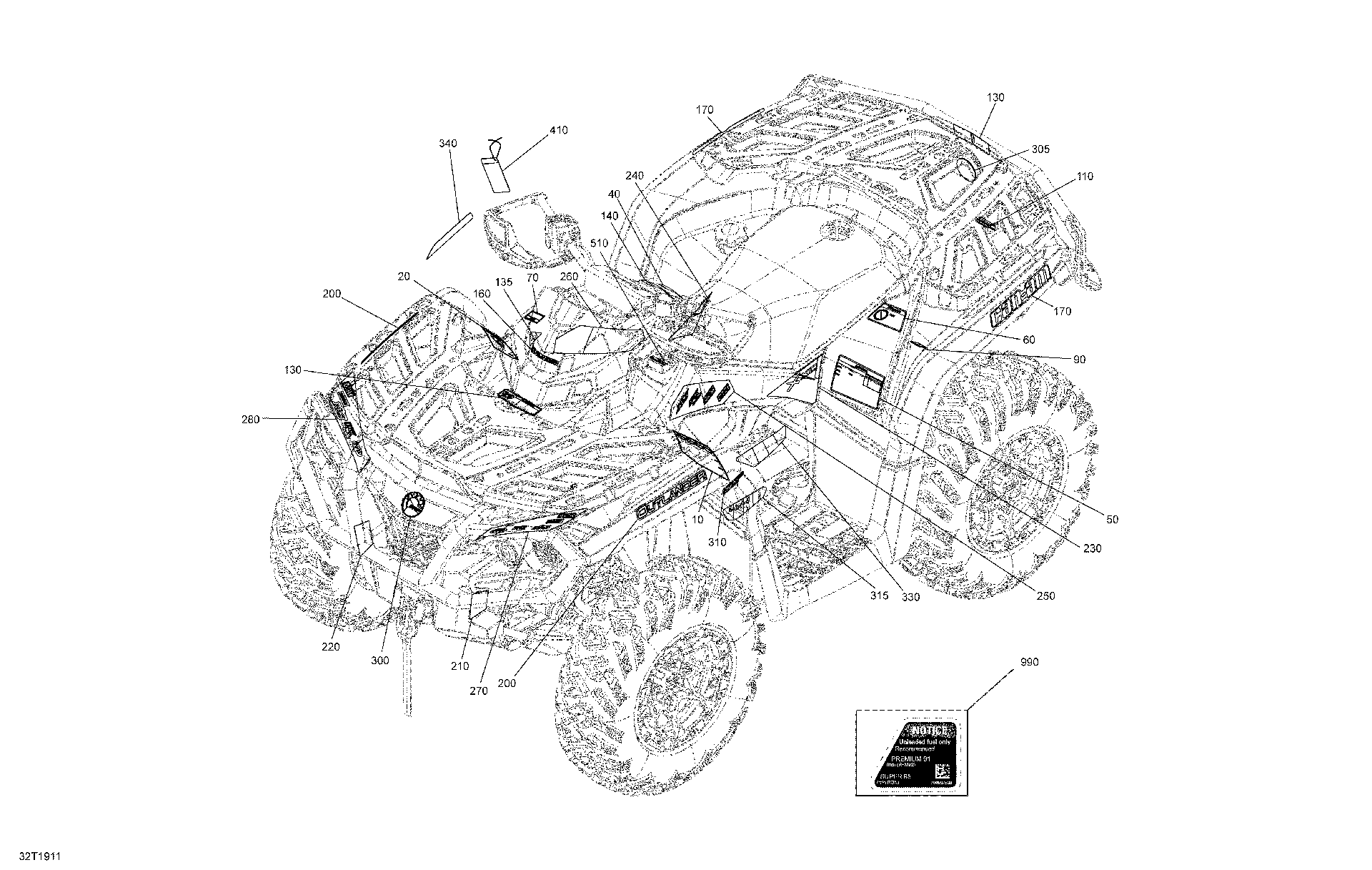 An Image of a Genuine Can-Am Parts Schematic Diagram showing the schematic - DECALS X XC