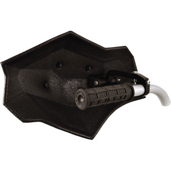 The Sentinel Armor Hand Guards Flare by Powermadd feature a black, angular design with an ergonomic handle and AEPE foam grip, offering enhanced comfort and improved control for wheelchair users during self-propulsion.