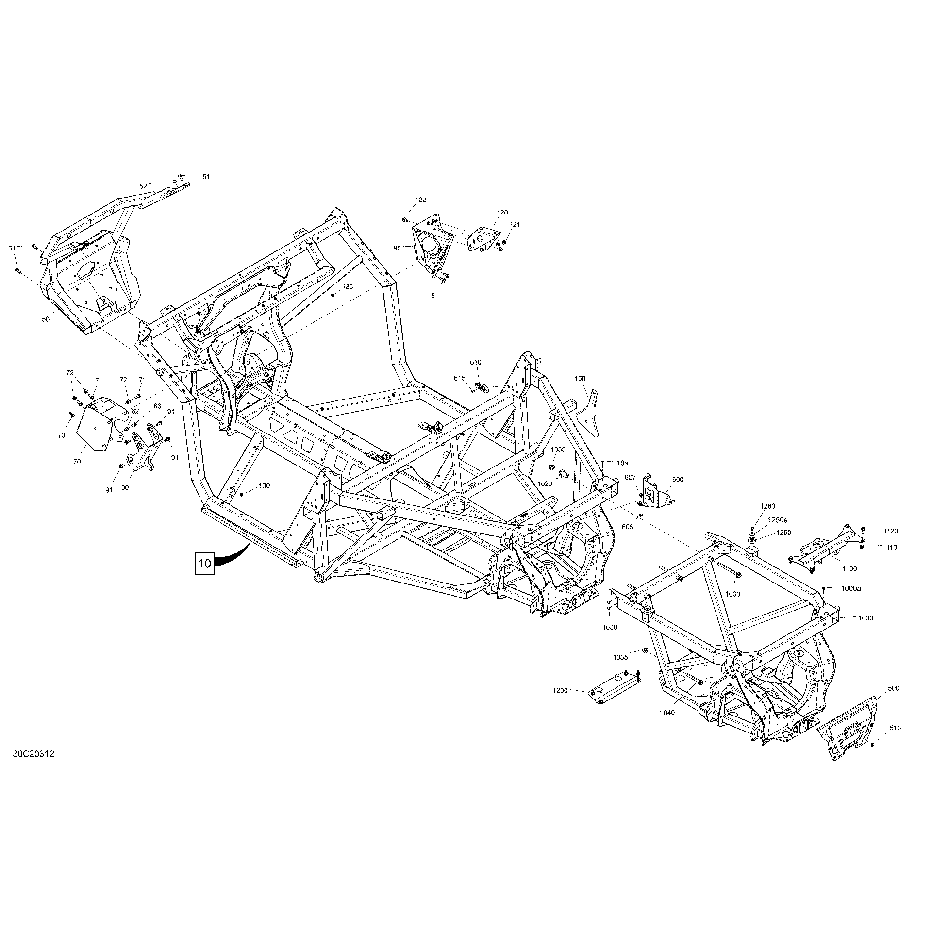 An Image of a Genuine Can-Am Parts Schematic Diagram showing the schematic - FRAME - DPS