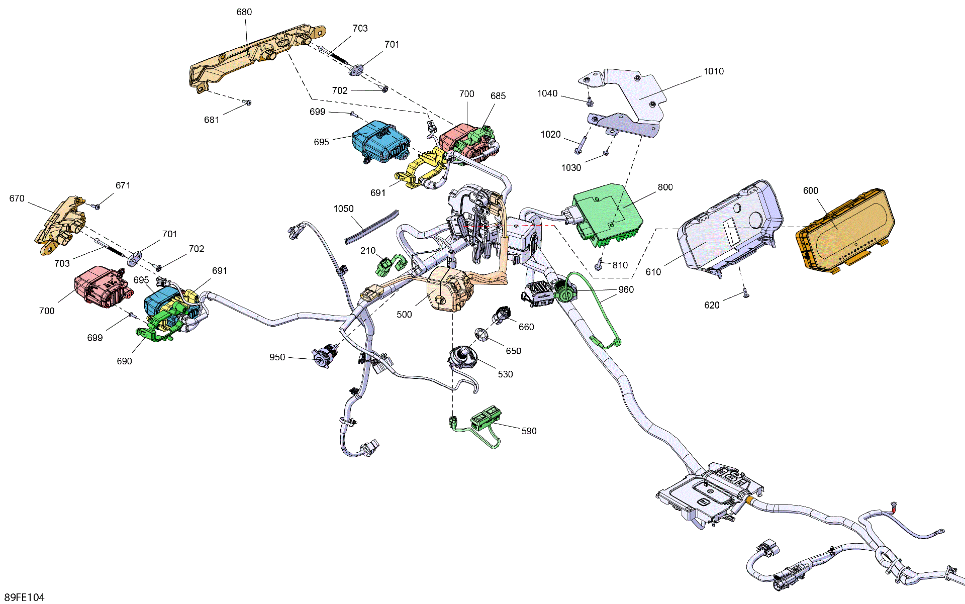 An Image of a Genuine Can-Am Parts Schematic Diagram showing the schematic - ELECTRIC - FRONT SECTION
