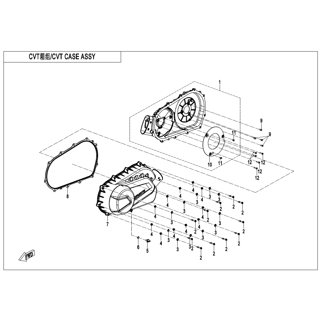 An Image of a Genuine CFMOTO Parts Schematic Diagram showing the schematic - CVT CASE ASSY - 2025 CFMOTO UFORCE 800 XL