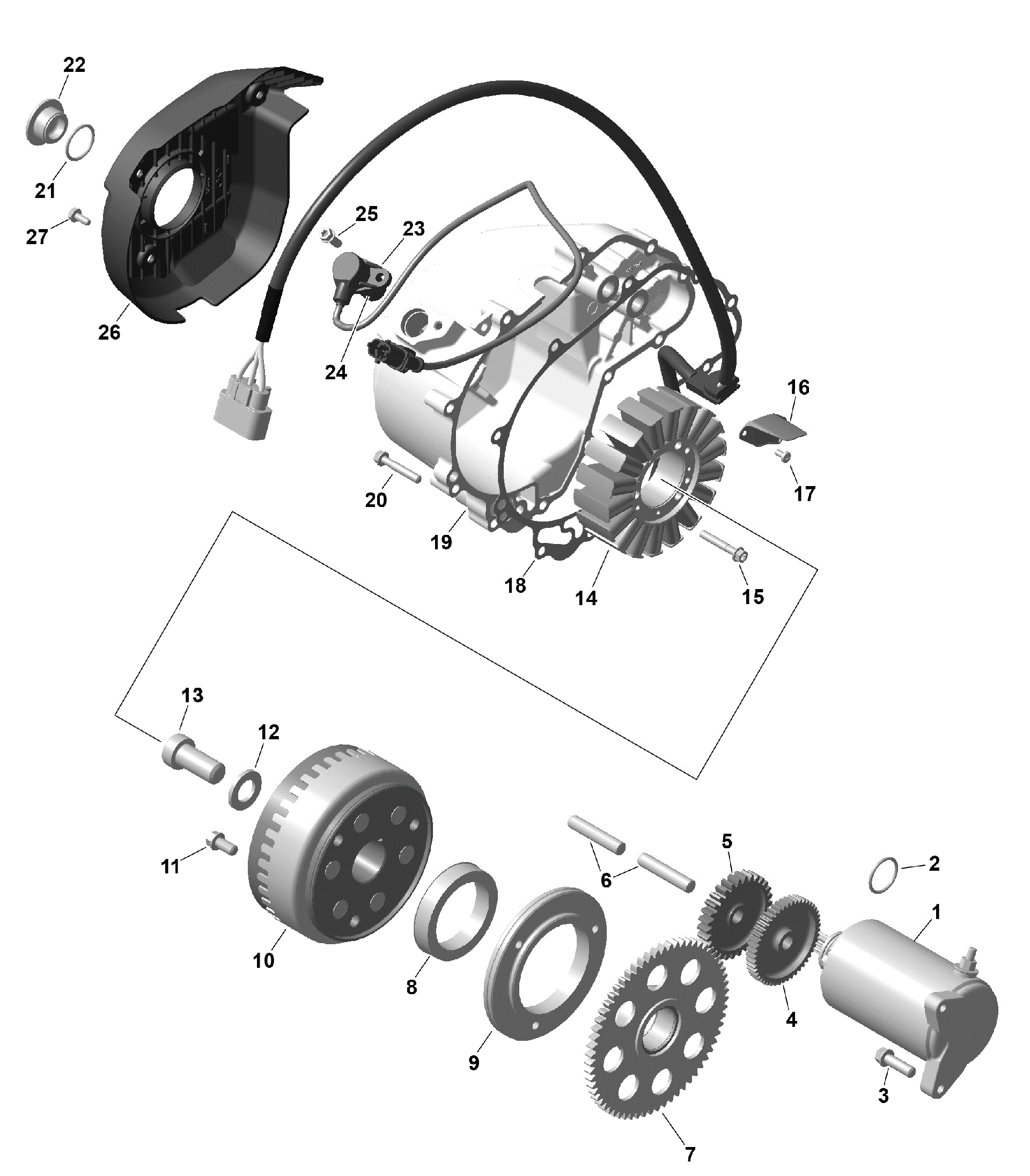 An Image of a Genuine Can-Am Parts Schematic Diagram showing the schematic - ROTAX - MAGNETO AND ELECTRIC STARTER