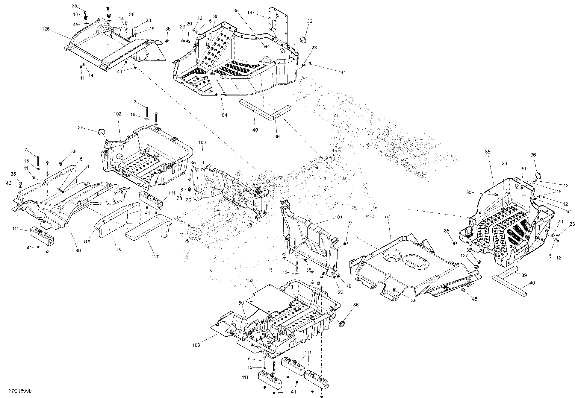 An Image of a Genuine Can-Am Parts Schematic Diagram showing the schematic - CAB INTERIOR BOTTOM PAN_77C1509B