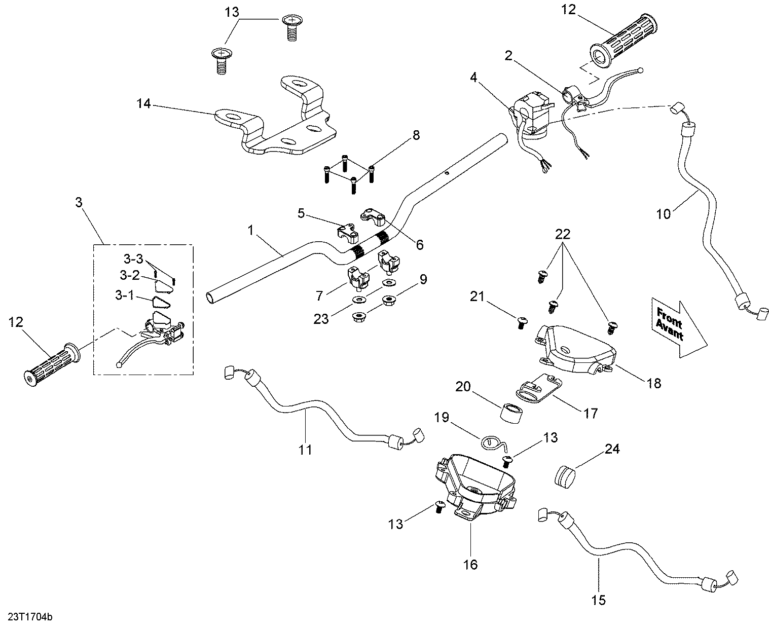 An Image of a Genuine Can-Am Parts Schematic Diagram showing the schematic - HANDLEBAR