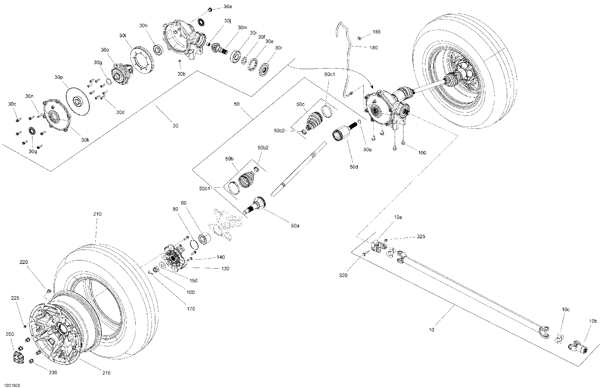An Image of a Genuine Can-Am Parts Schematic Diagram showing the schematic - DRIVE SYSTEM FRONT