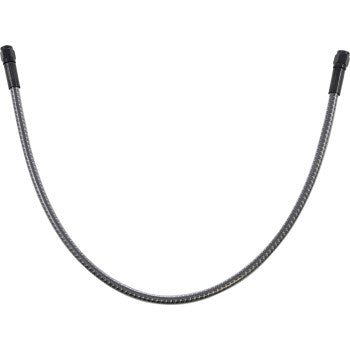The KARBONFIBR Brake Line 21" by Magnum Shielding features a flexible Kevlar core, black connectors, and a carbon fiber braid pattern, showcased in a U-shape on a white background.