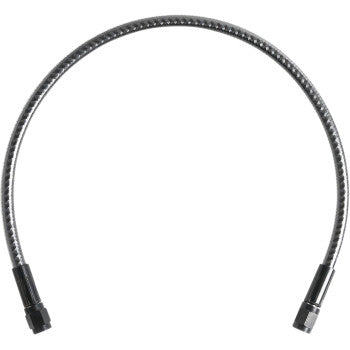 The KARBONFIBR Brake Line 17 by Magnum Shielding, featuring PTFE braided construction and hexagonal connectors on both ends, is displayed in a semicircular shape against a white background.