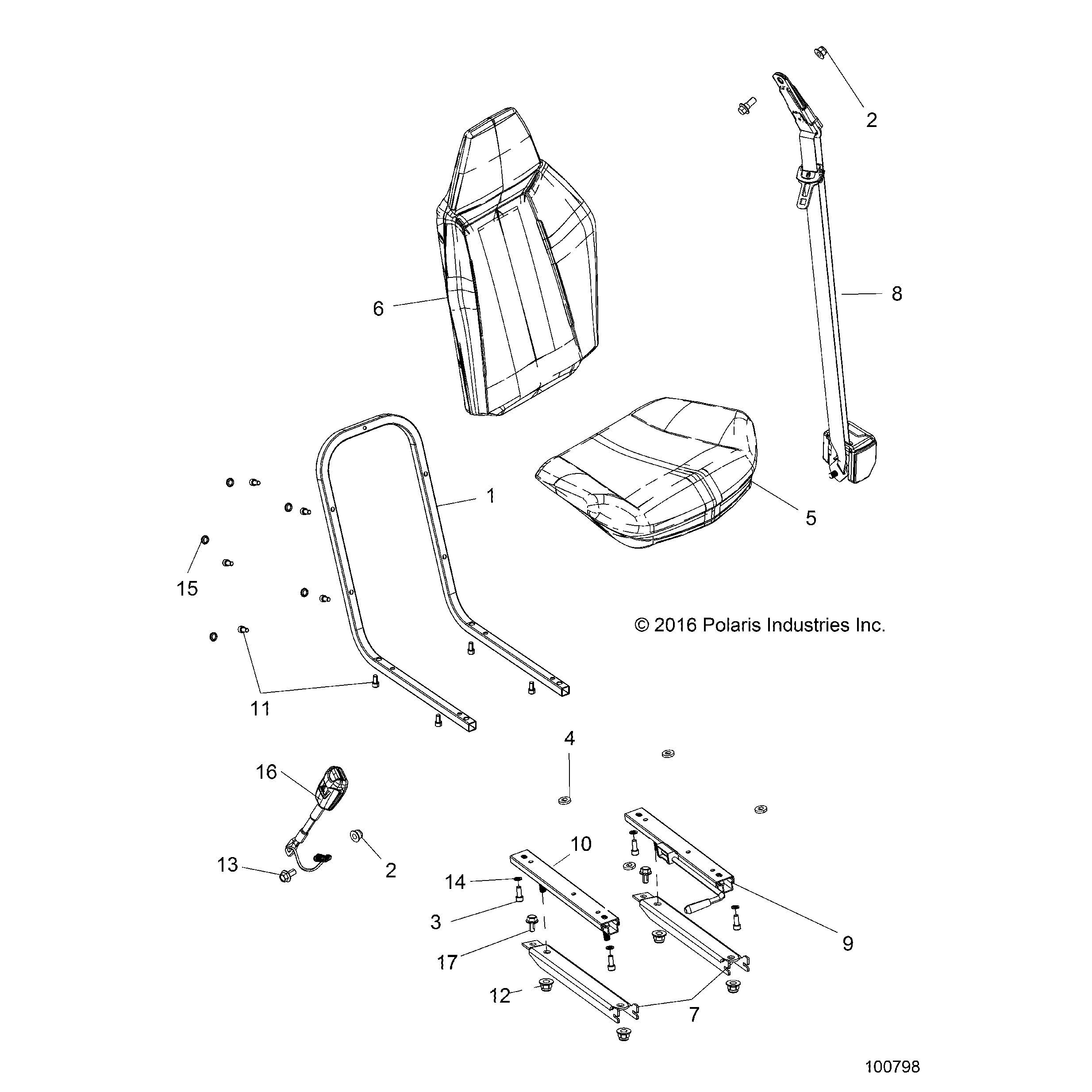 An Image of a Genuine Polaris Parts Schematic Diagram showing the schematic - BODY: SEAT - 2021 POLARIS ACE 150 EFI