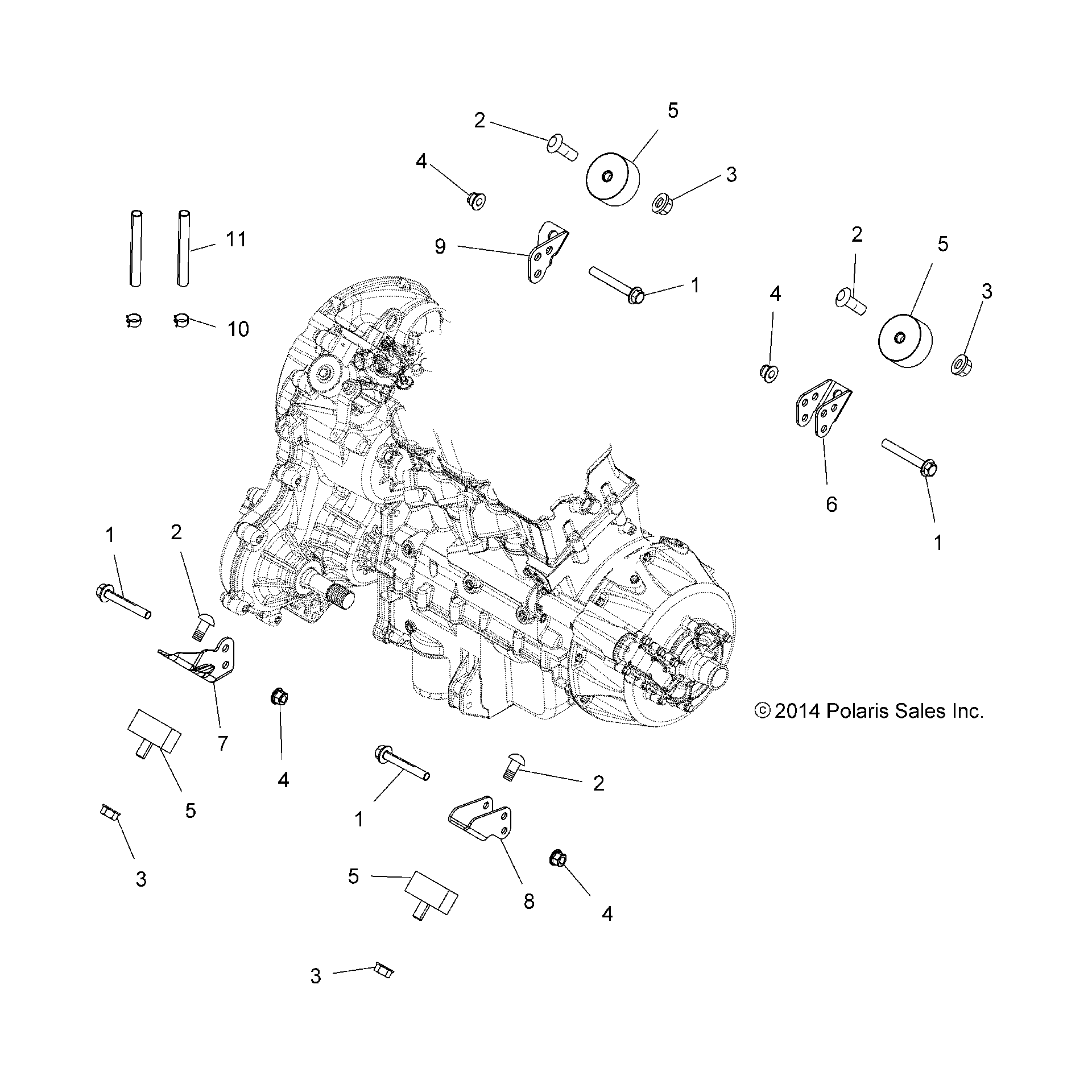An Image of a Genuine Polaris Parts Schematic Diagram showing the schematic - ENGINE: TRANSMISSION MOUNTING & LONG BLOCK - 2016 POLARIS SPORTSMAN 850 SP