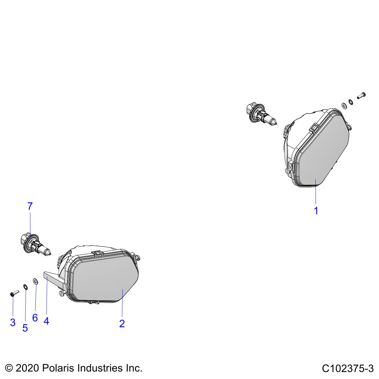An Image of a Genuine Polaris Parts Schematic Diagram showing the schematic - ELECTRICAL: HEADLIGHTS - 2022 POLARIS SCRAMBLER 850 48"