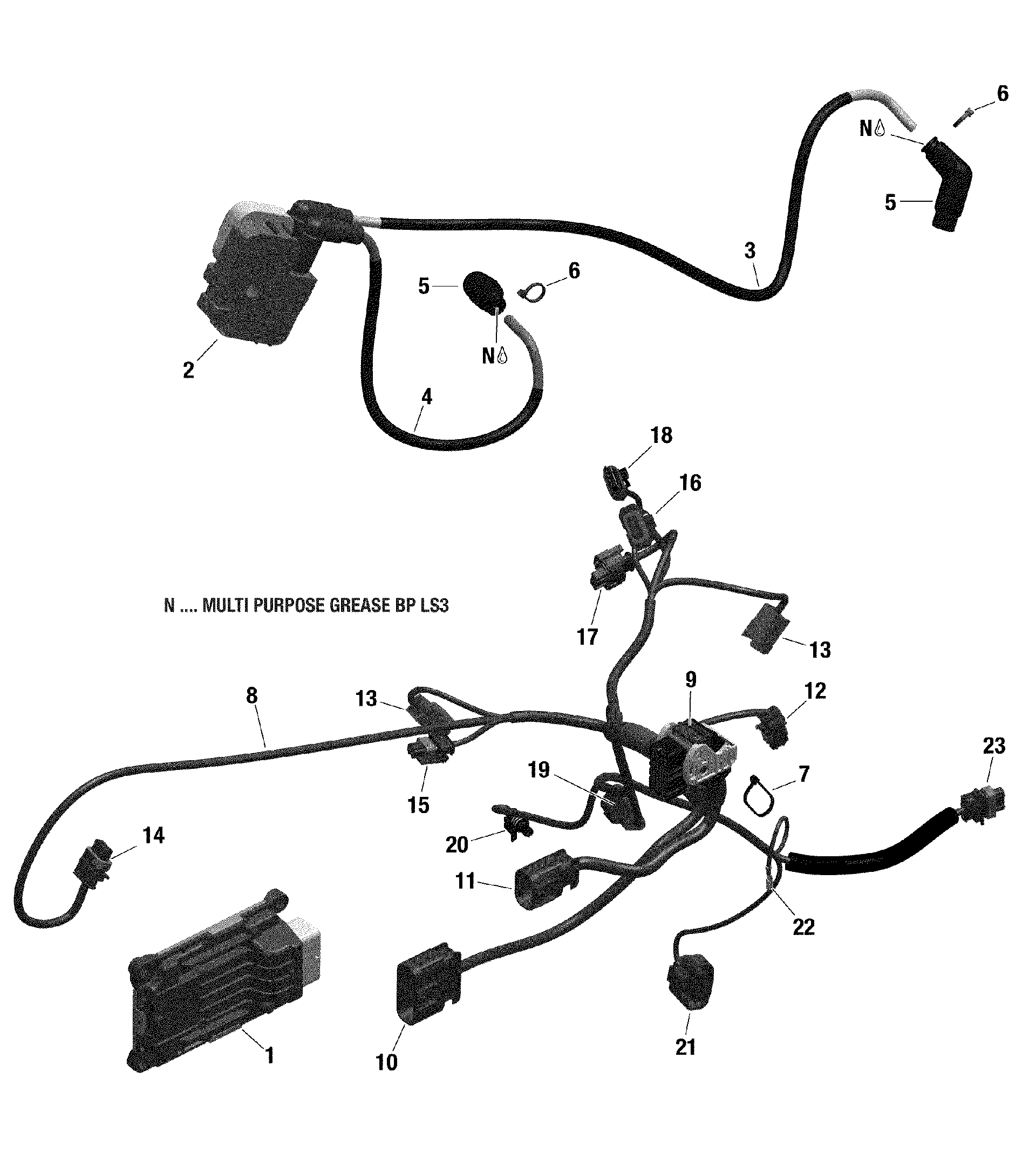 An Image of a Genuine Can-Am Parts Schematic Diagram showing the schematic - ENGINE HARNESS AND ELECTRONIC MODULE - 211
