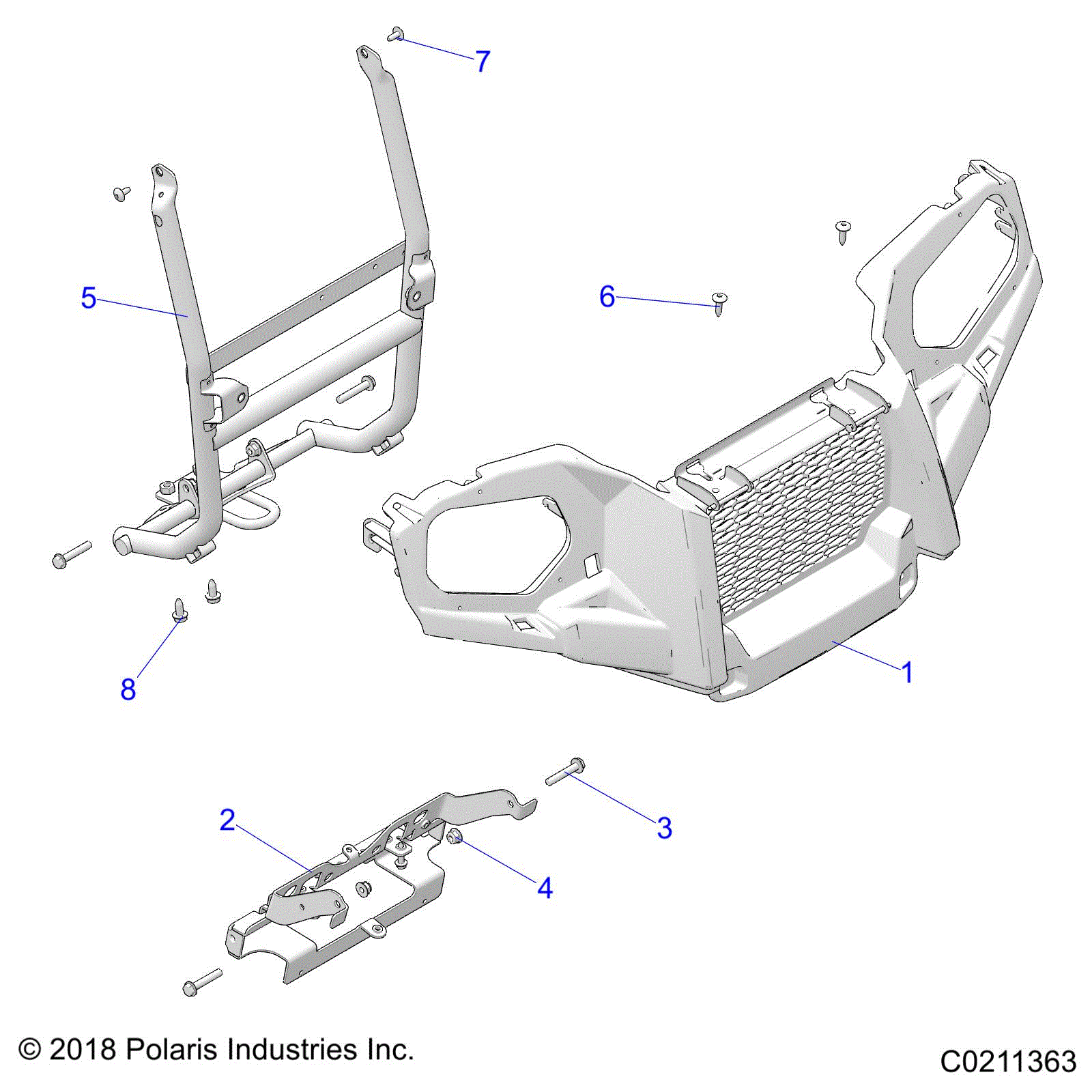 An Image of a Genuine Polaris Parts Schematic Diagram showing the schematic - BODY: FRONT BUMPER - 2020 POLARIS SPORTSMAN 570 EPS UTILITY