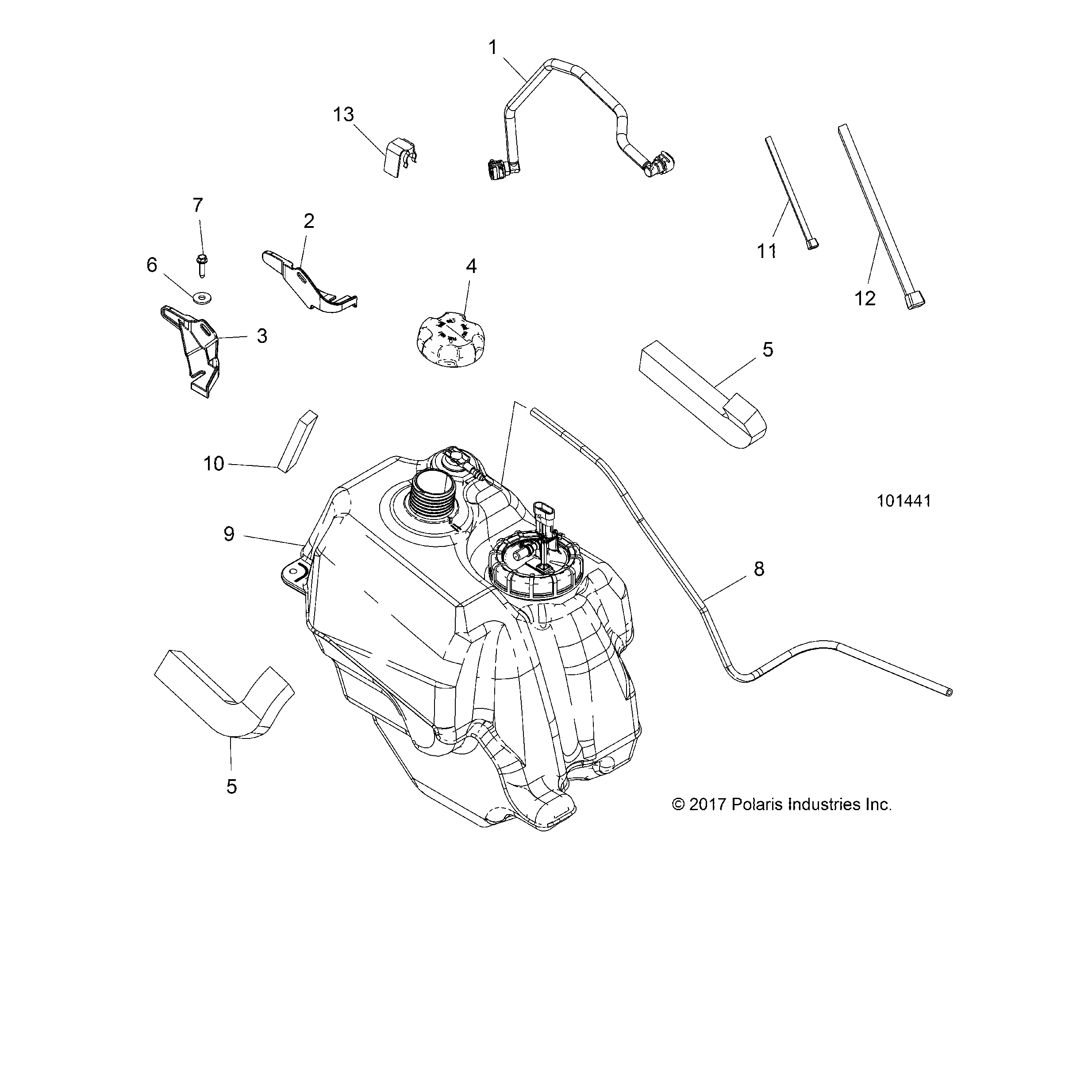 An Image of a Genuine Polaris Parts Schematic Diagram showing the schematic - BODY: FUEL TANK ASM. - 2020 POLARIS SPORTSMAN 570 EPS UTILITY