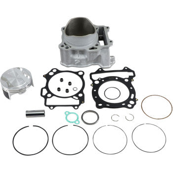 High compression silver metal cylinder kit with piston, black gaskets, seals, and rings for offroad engines.