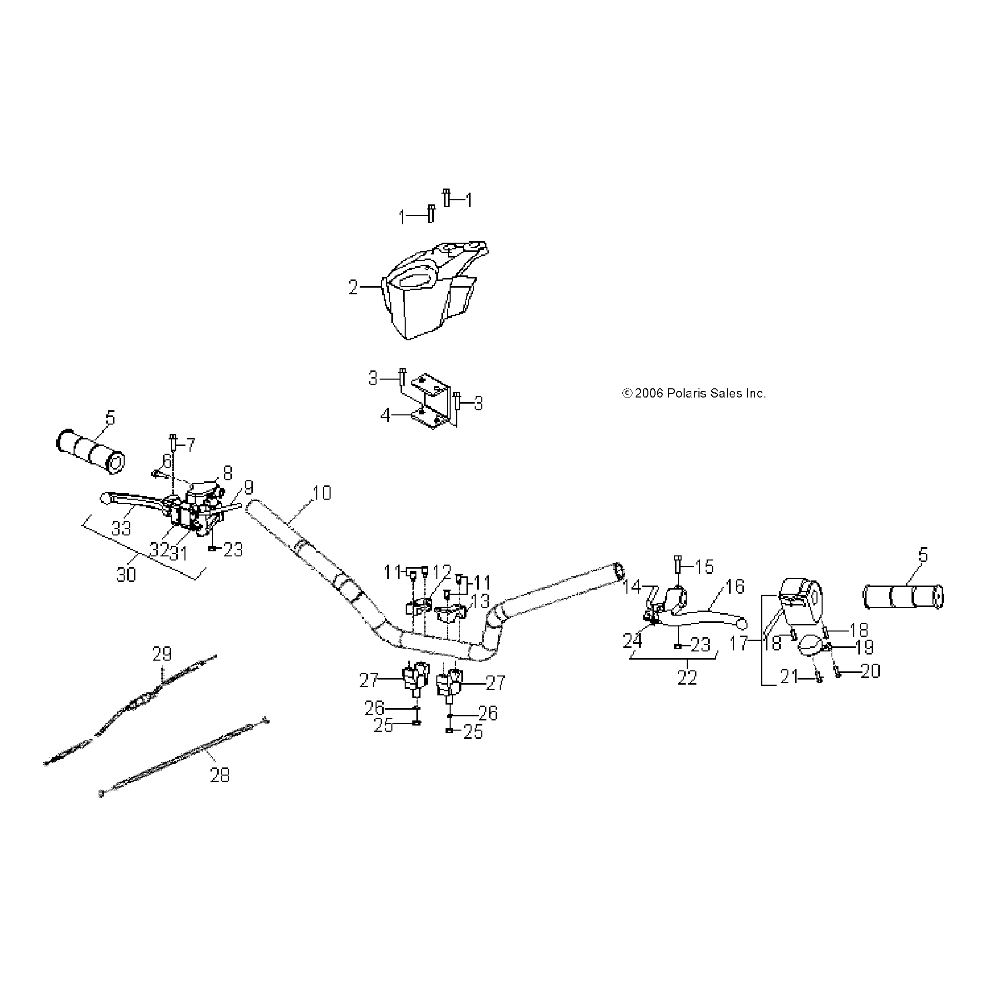 An Image of a Genuine Polaris Parts Schematic Diagram showing the schematic - STEERING: HANDLEBAR - 2015 POLARIS OUTLAW 50
