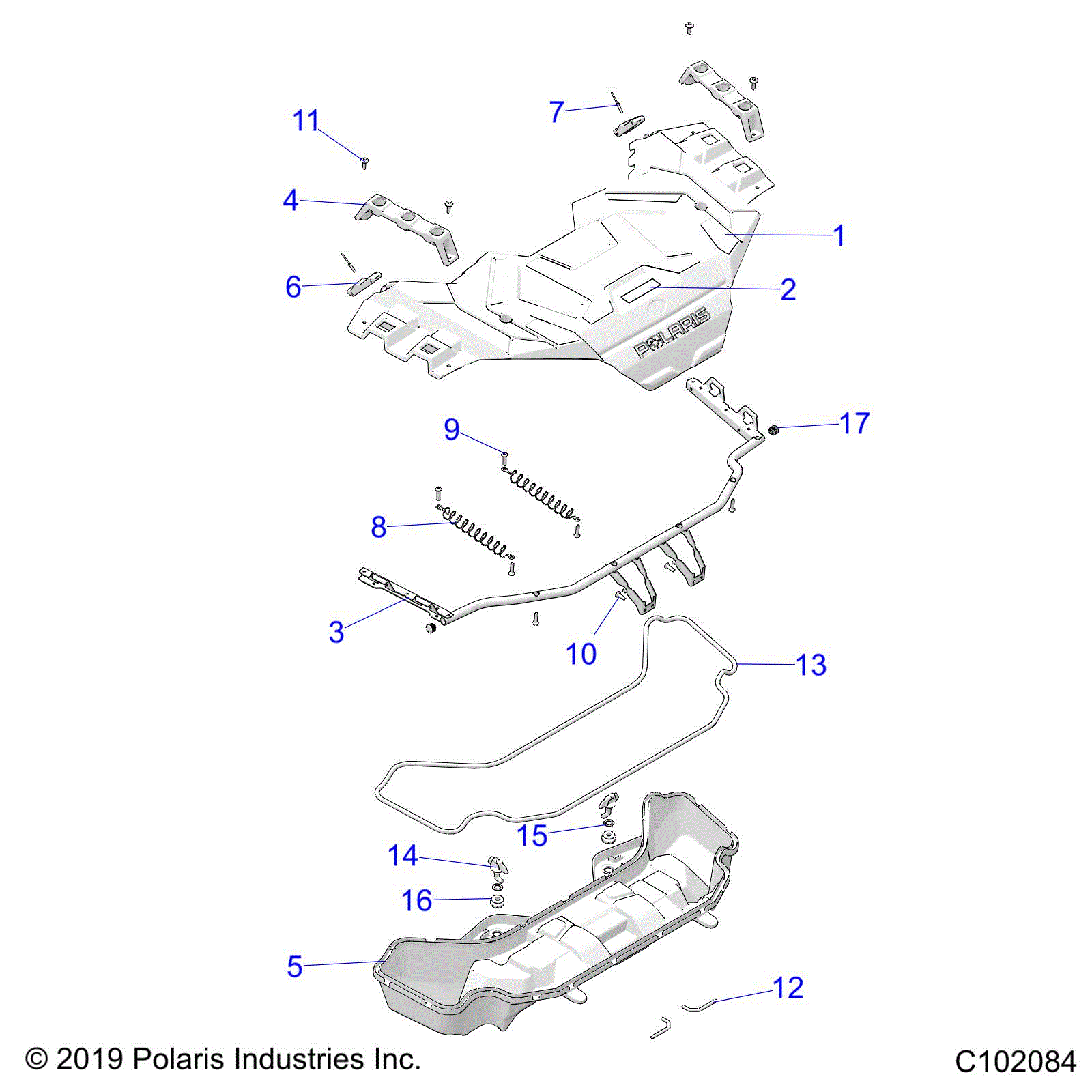 An Image of a Genuine Polaris Parts Schematic Diagram showing the schematic - BODY: FRONT RACK - 2023 POLARIS SPORTSMAN XP 1000 55" 49S
