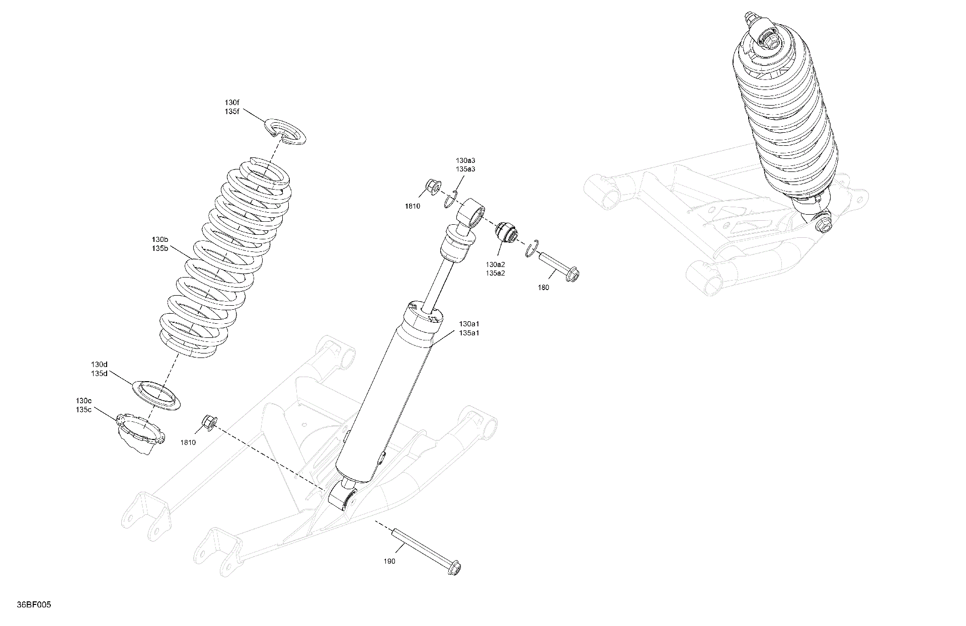 An Image of a Genuine Can-Am Parts Schematic Diagram showing the schematic - SUSPENSION - REAR SHOCKS