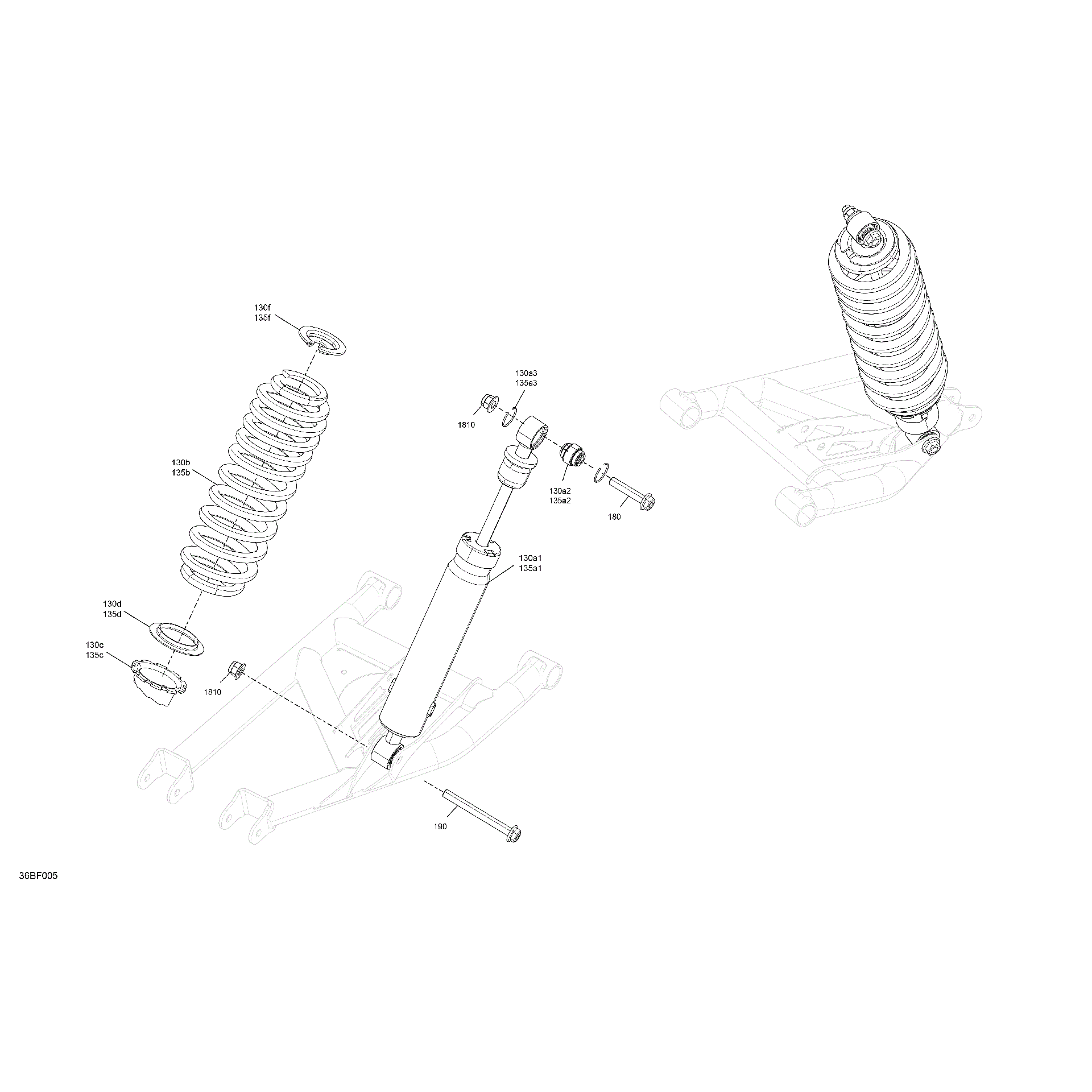 An Image of a Genuine Can-Am Parts Schematic Diagram showing the schematic - SUSPENSION - REAR SHOCKS